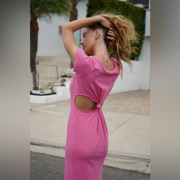 LNA The Mayer T-Shirt Dress Cutouts Knot Pink NWT New Medium - Picture 6 of 11